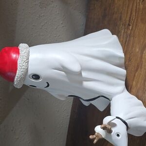 Christmas  Ghost Figurine with Santa Hat and Dog Goblin Ghost
